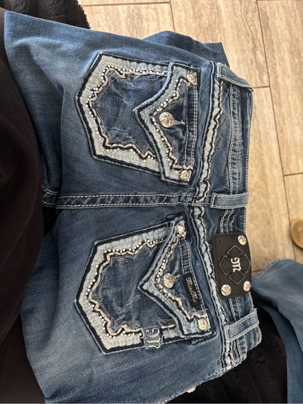 Signature Embellished Blue Denim Boot Cut Jeans